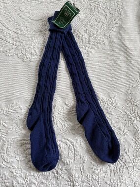Vintage Laura Ashley wool knee high cable knit blue socks deadstock 5-7 shoe sz
